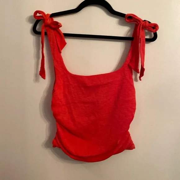Free People Guave Berry ( Orange ) Crop Top w Ruched Sides, Size: Large, NWT - Picture 1 of 7